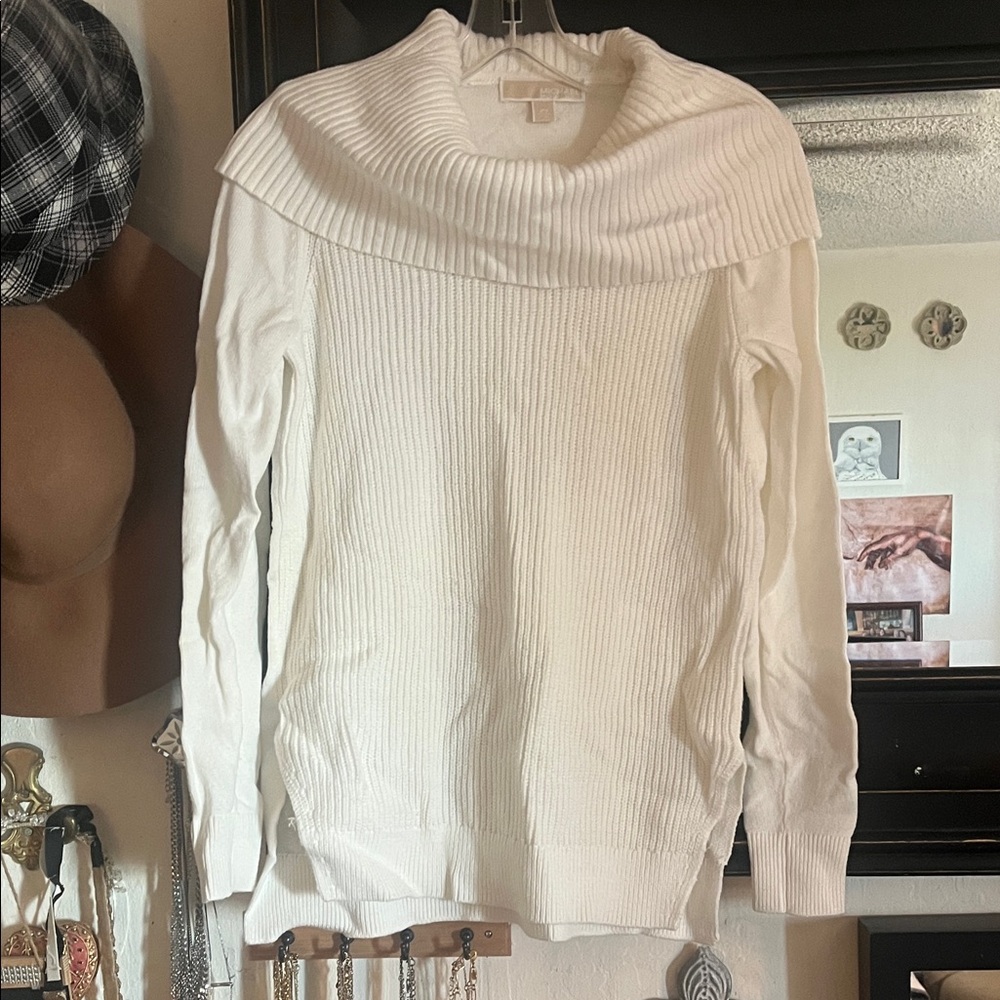 Michael Kors Ribbed Cream Cowl Neck Sweater